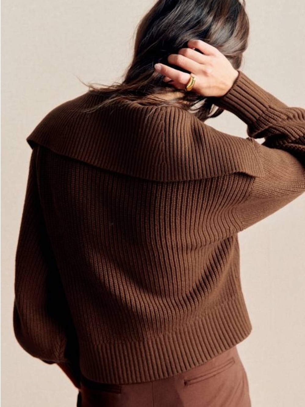 Sézane Tim Cardigan in Chestnut Brown - Picture 3 of 7